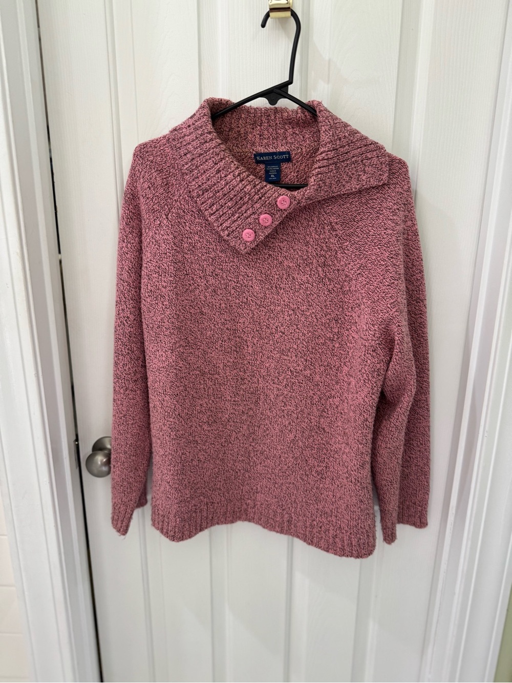 Karen Scott Rose Pink Shawl-Collar Button Sweater